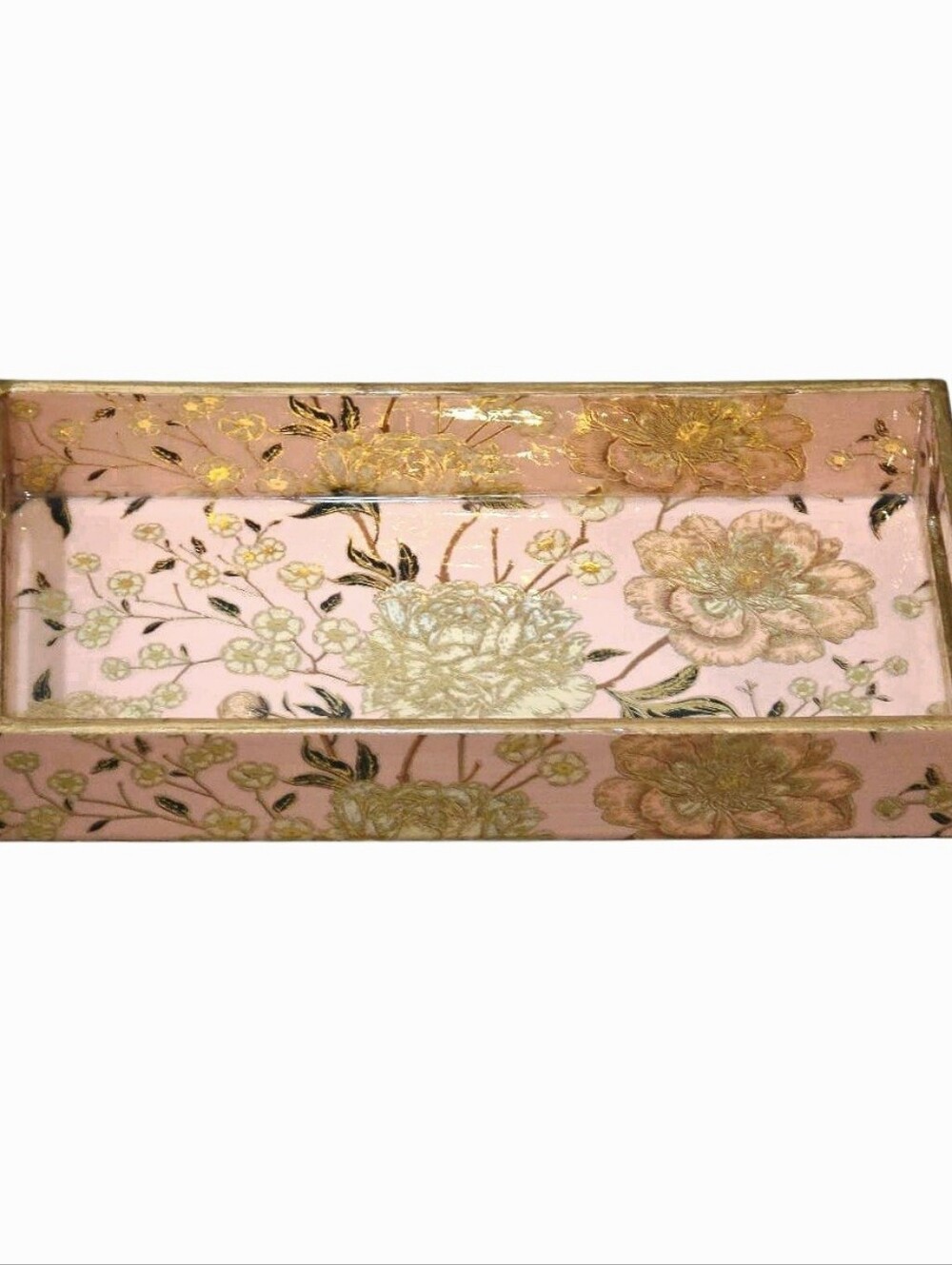 Crafted In India Rosewood Elegance Floral Decorative Tray w/ Gold Foil Accents